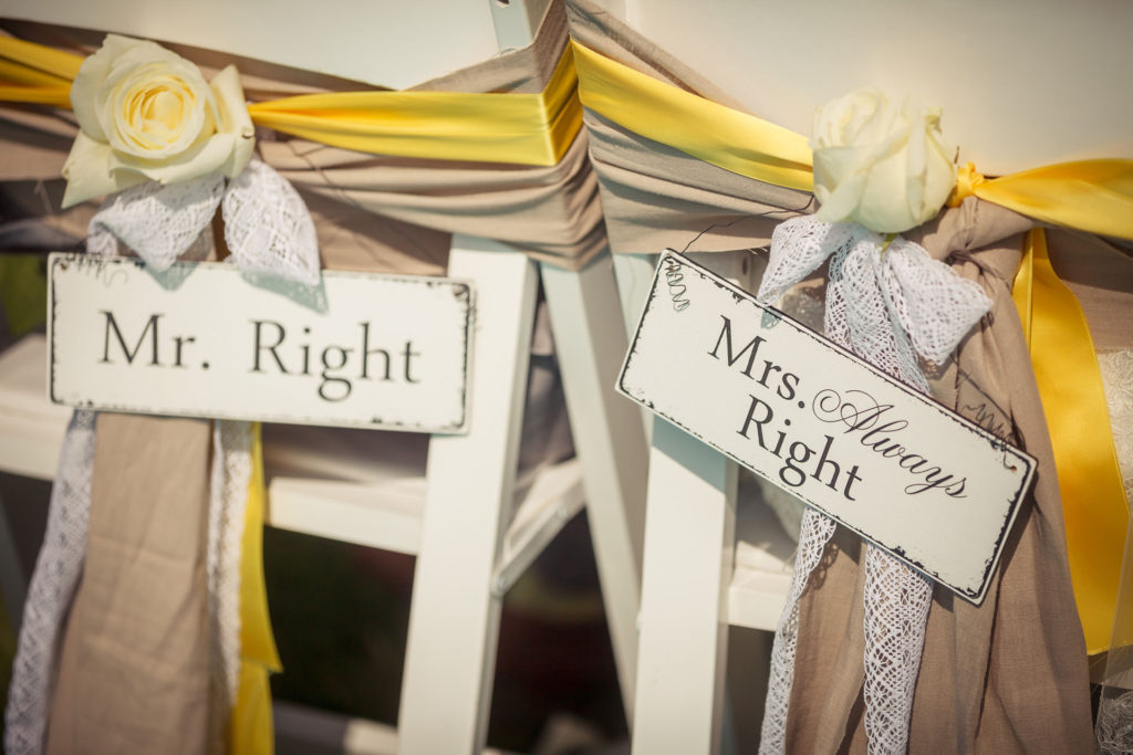 Mrs Right and Mr Right Schildchen für Hochzeitsstuehle
